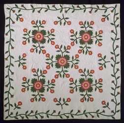 Whig-Rosen-Oberflächenapplikationsquilt, ca. 1850-75